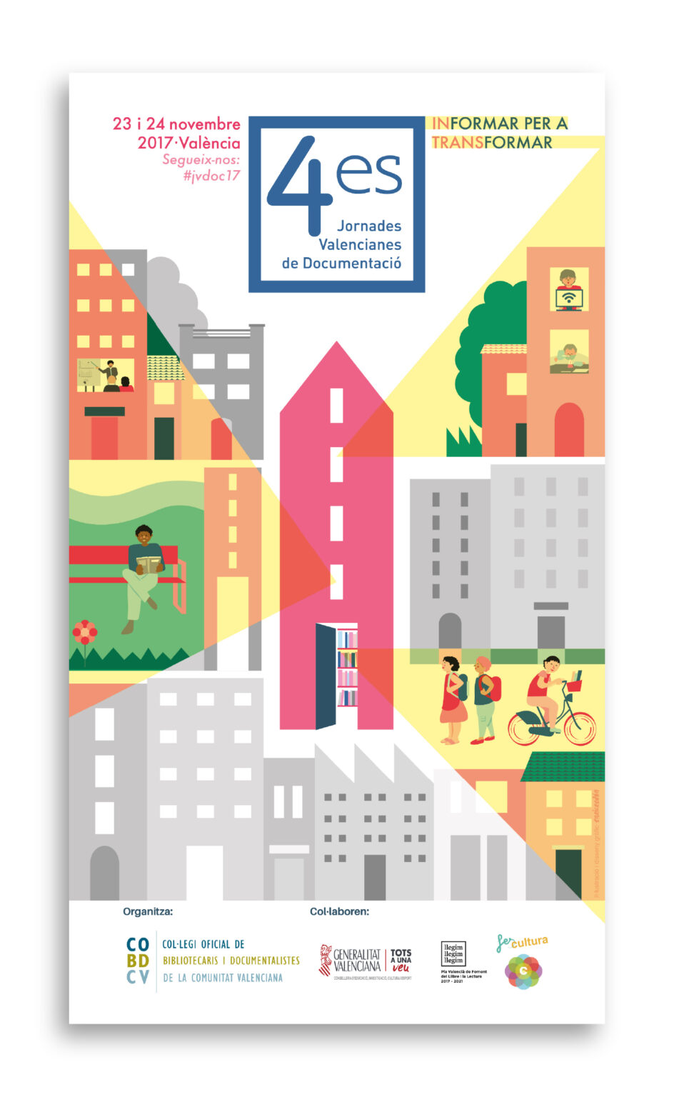 Valencia documentation conference poster with colorful city illustration