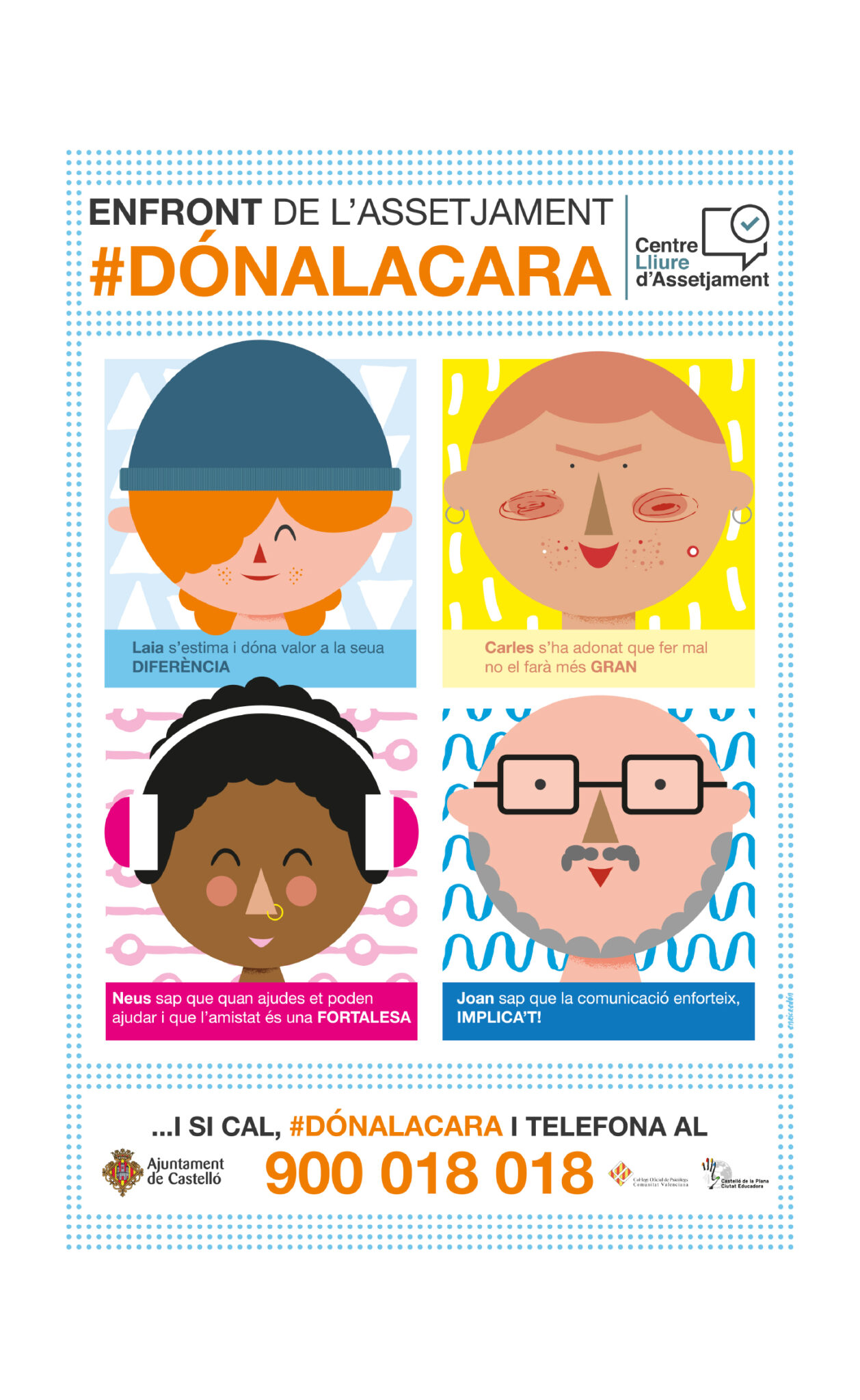 Anti-bullying campaign poster with illustrated diverse faces