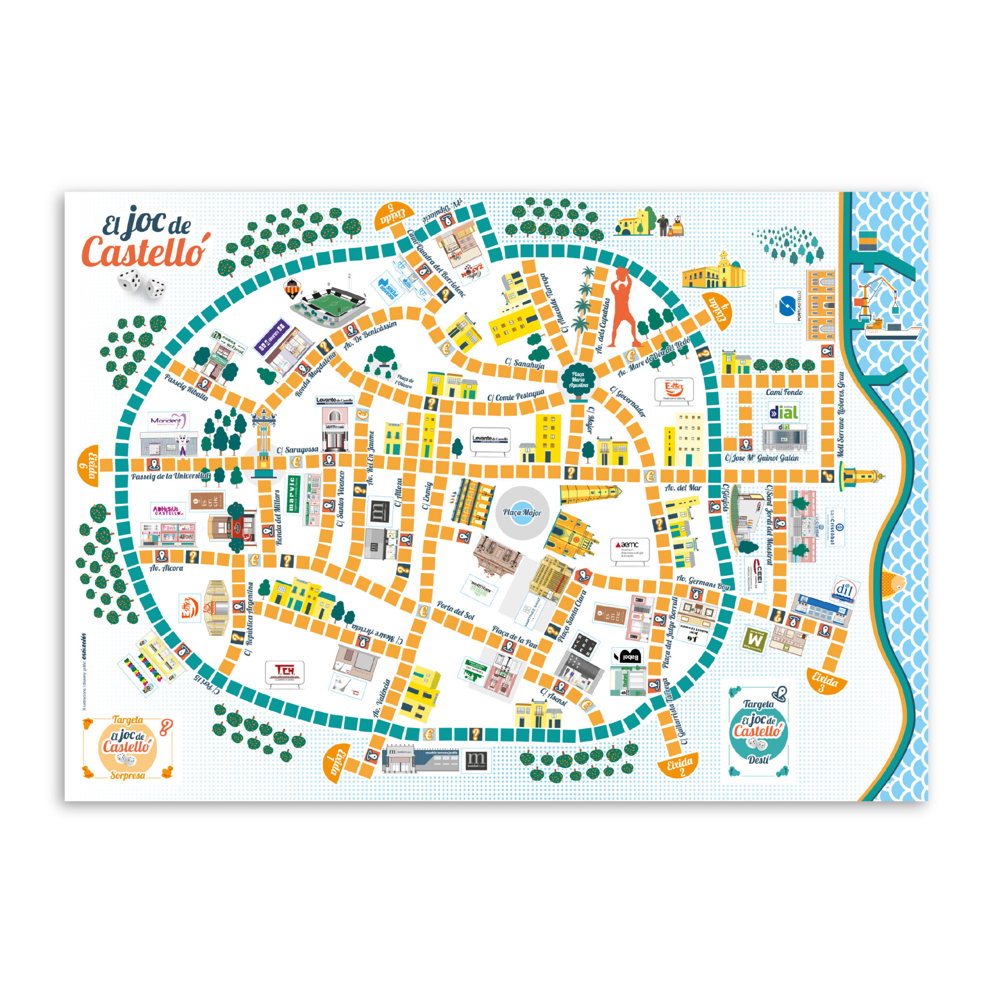 Illustrated Castelló city-themed board game map