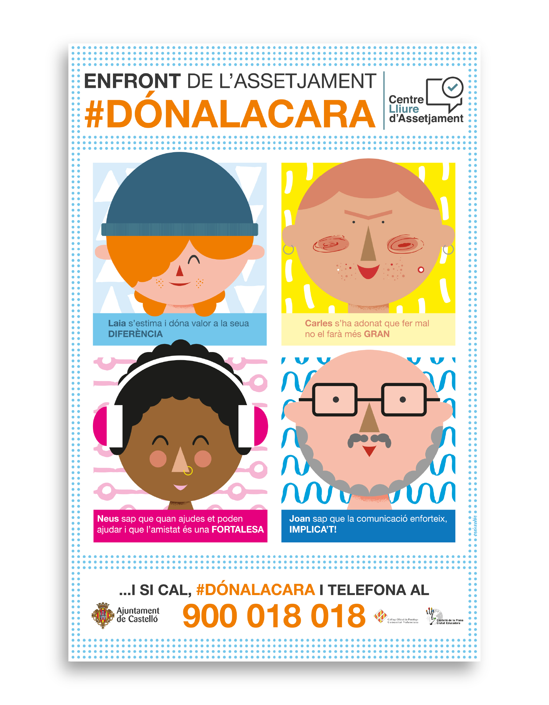 Anti-bullying campaign poster with diverse illustrated faces