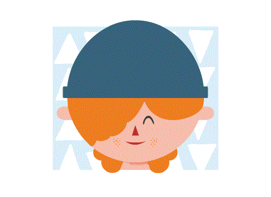 Smiling child with orange hair wearing blue beanie