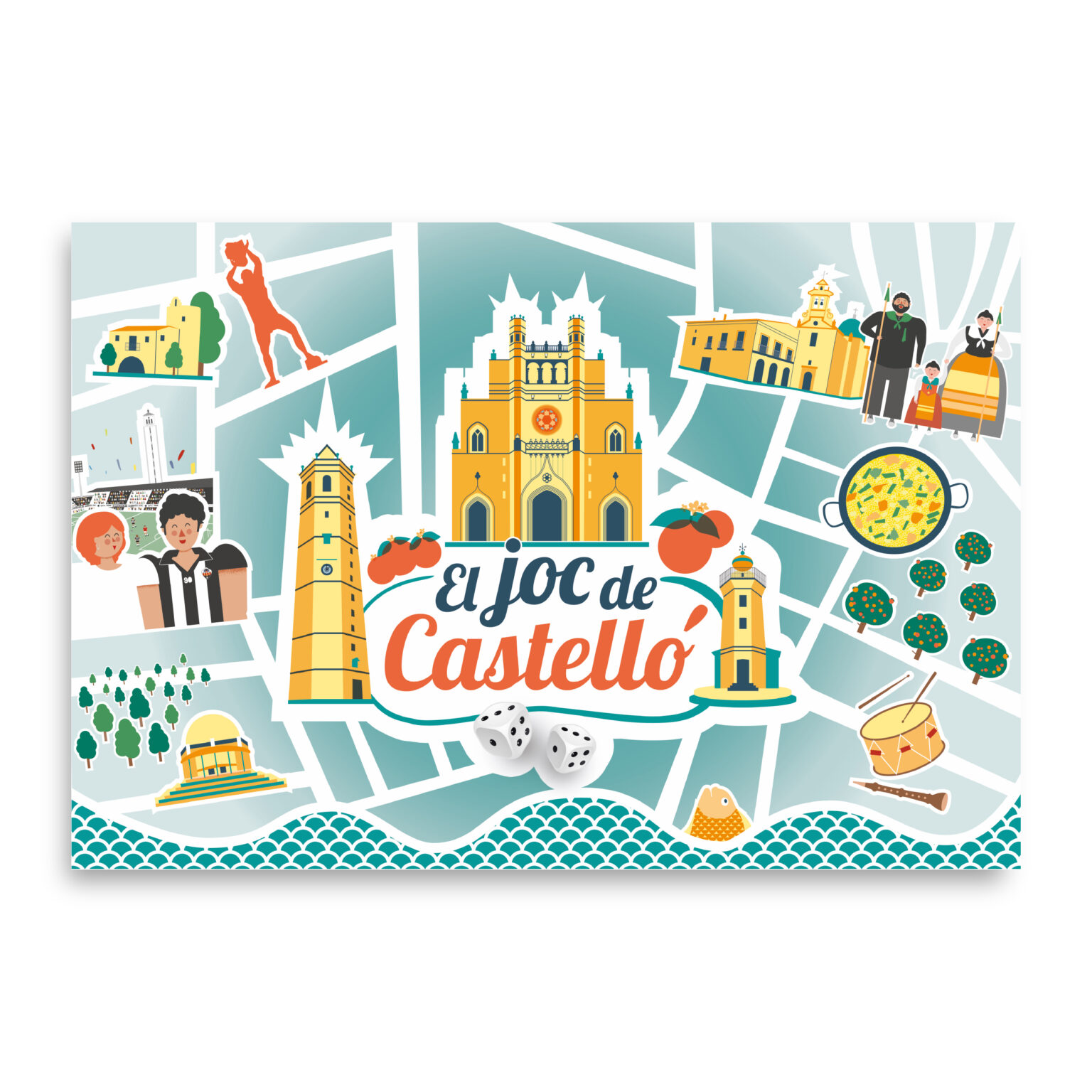 Illustrated Castelló landmarks, culture, and food map poster