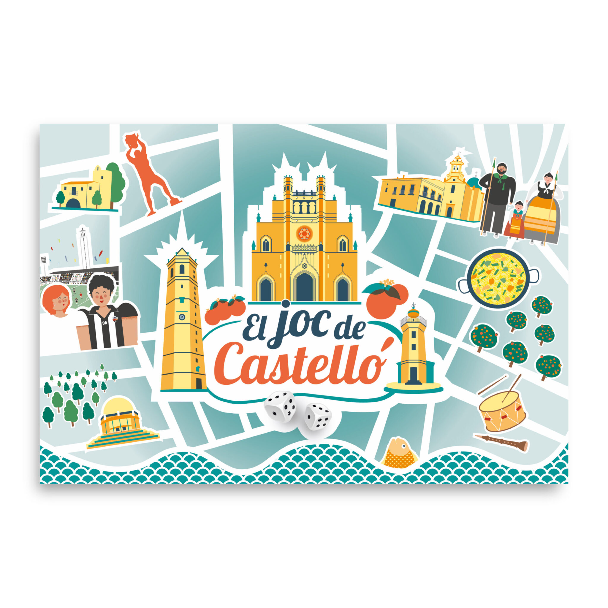 Illustrated Castelló landmarks, culture, and food map poster