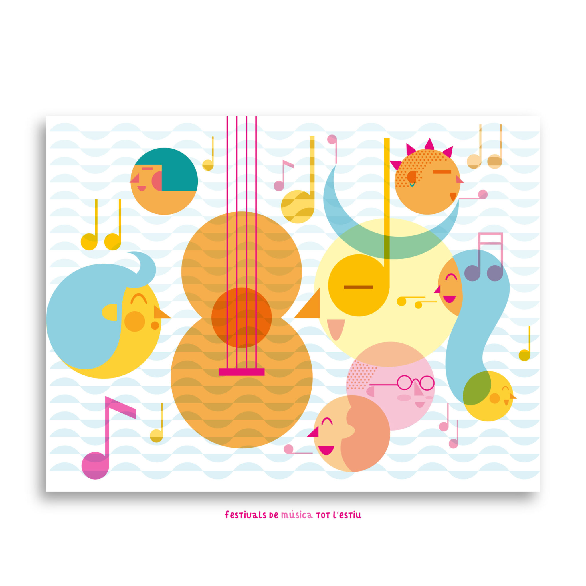 Colorful abstract faces with musical notes illustration