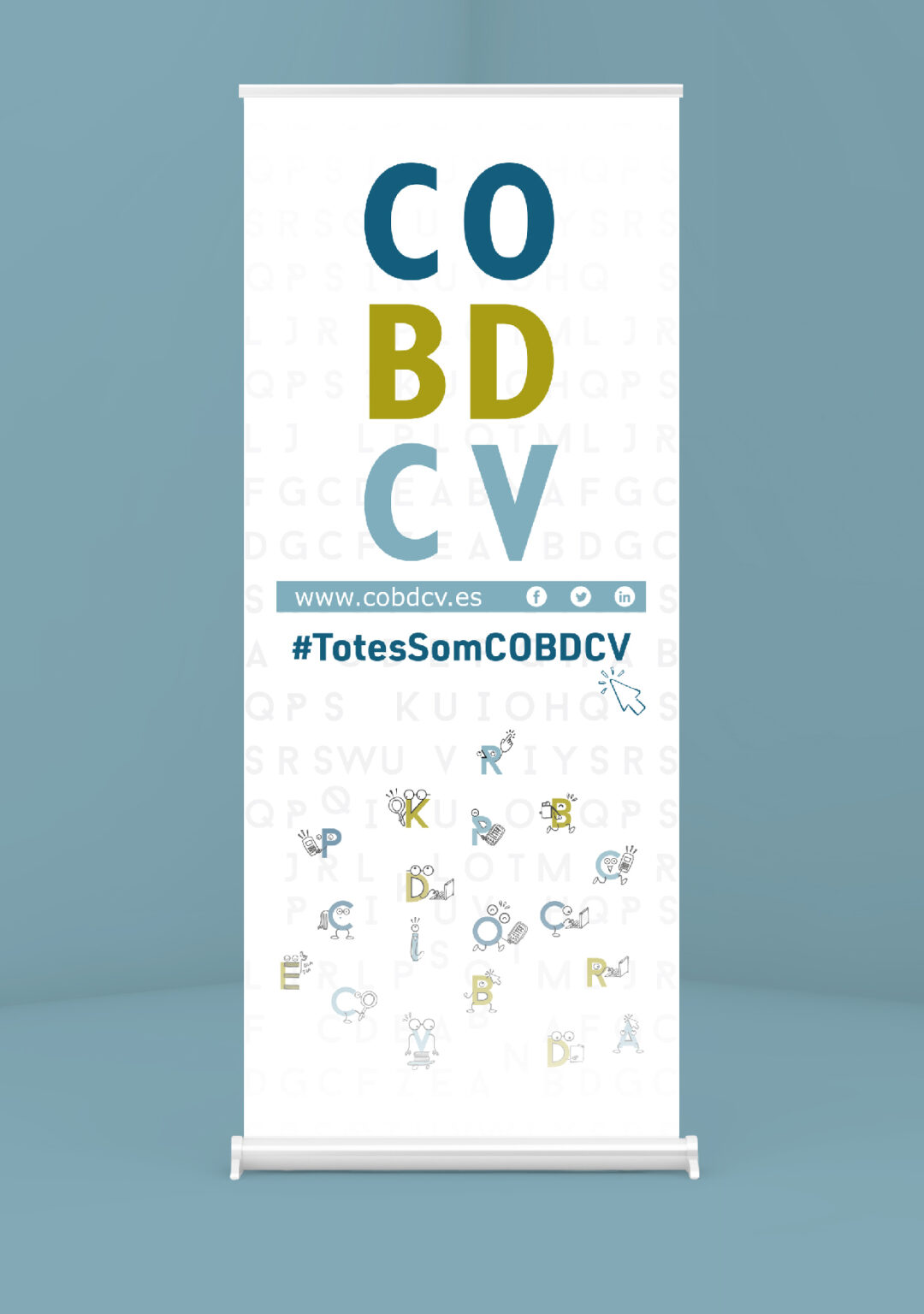 Roll-up banner with COBDCV logo and hashtag