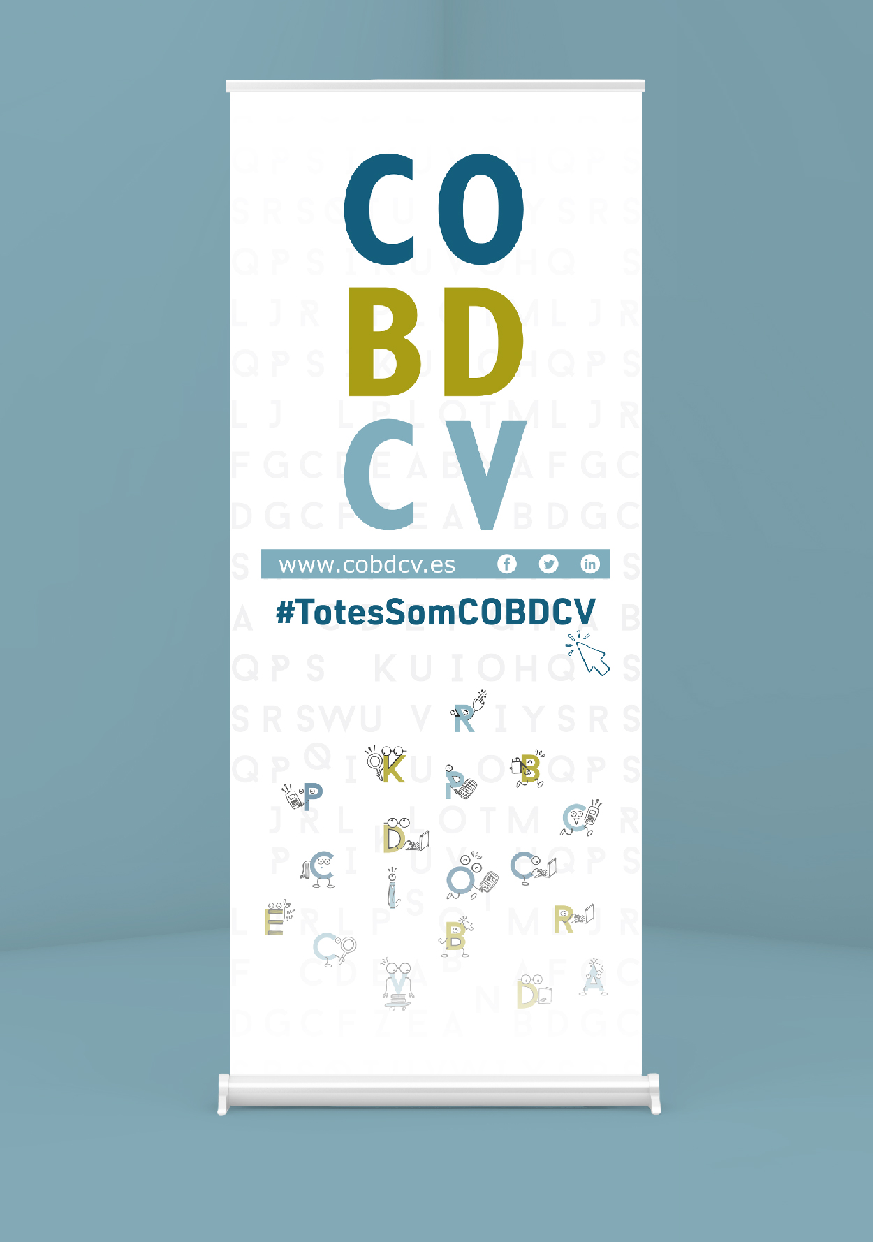 Roll-up banner with COBDCV logo and hashtag