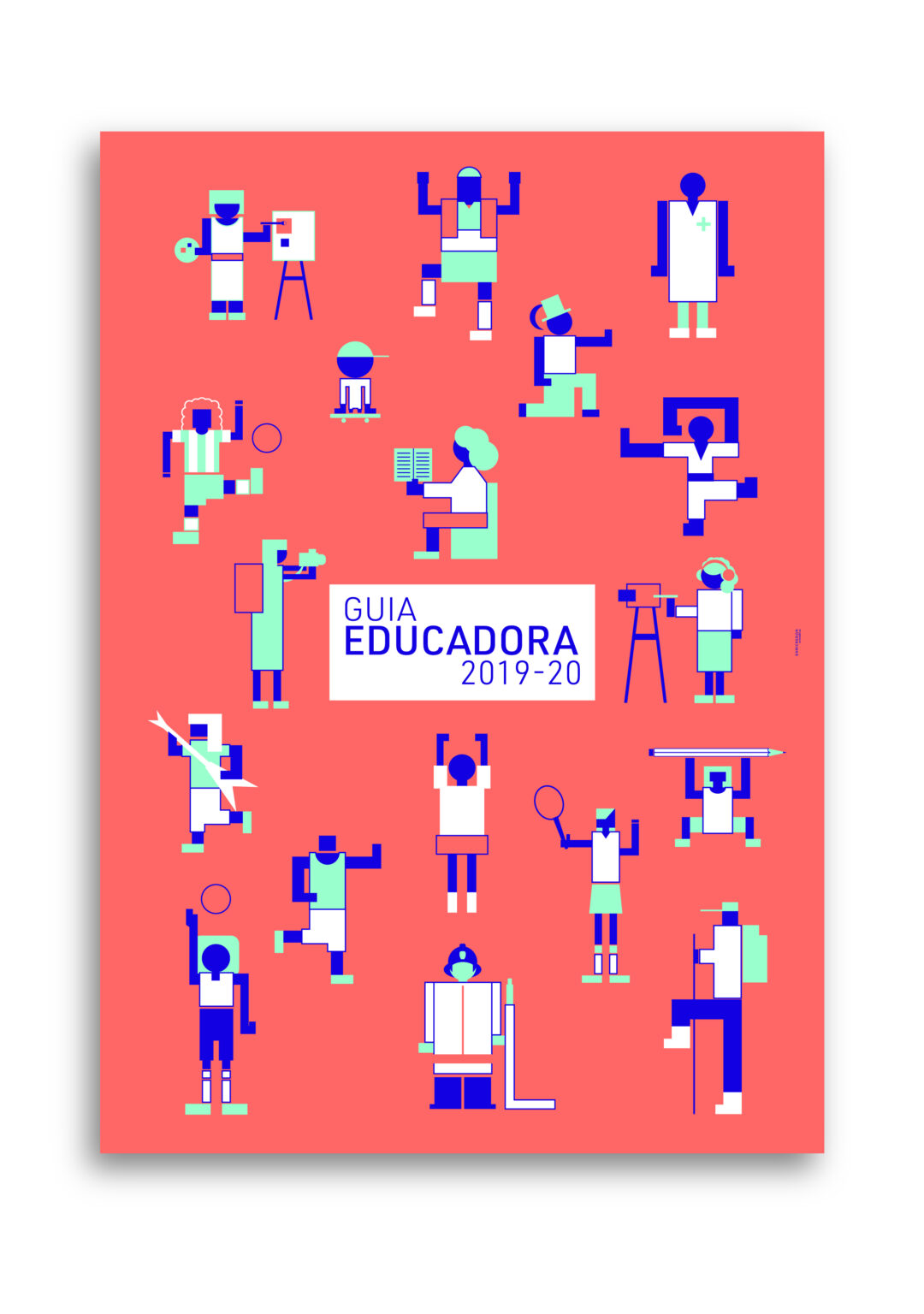 Colorful poster with illustrated athletes and Guia Educadora text