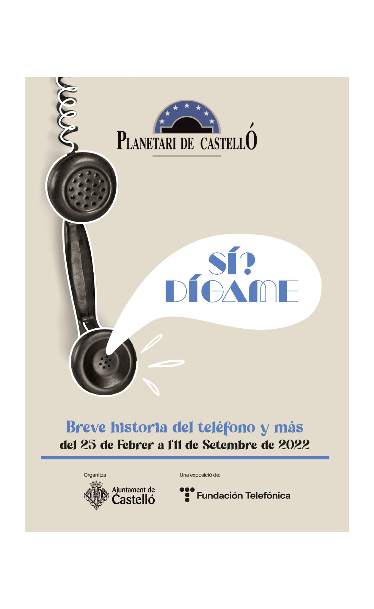Vintage telephone exhibition poster, Planetari de Castelló