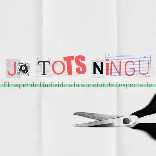 Stylized text with scissors cutting paper background