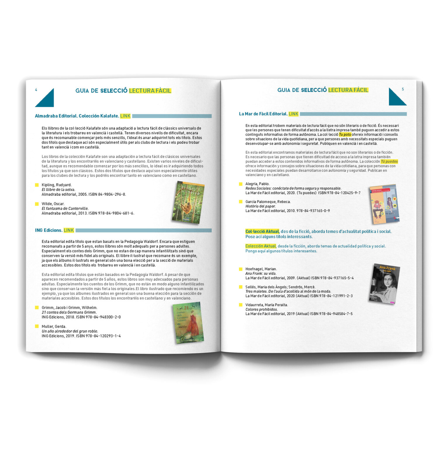 Open book spread with easy reading guide