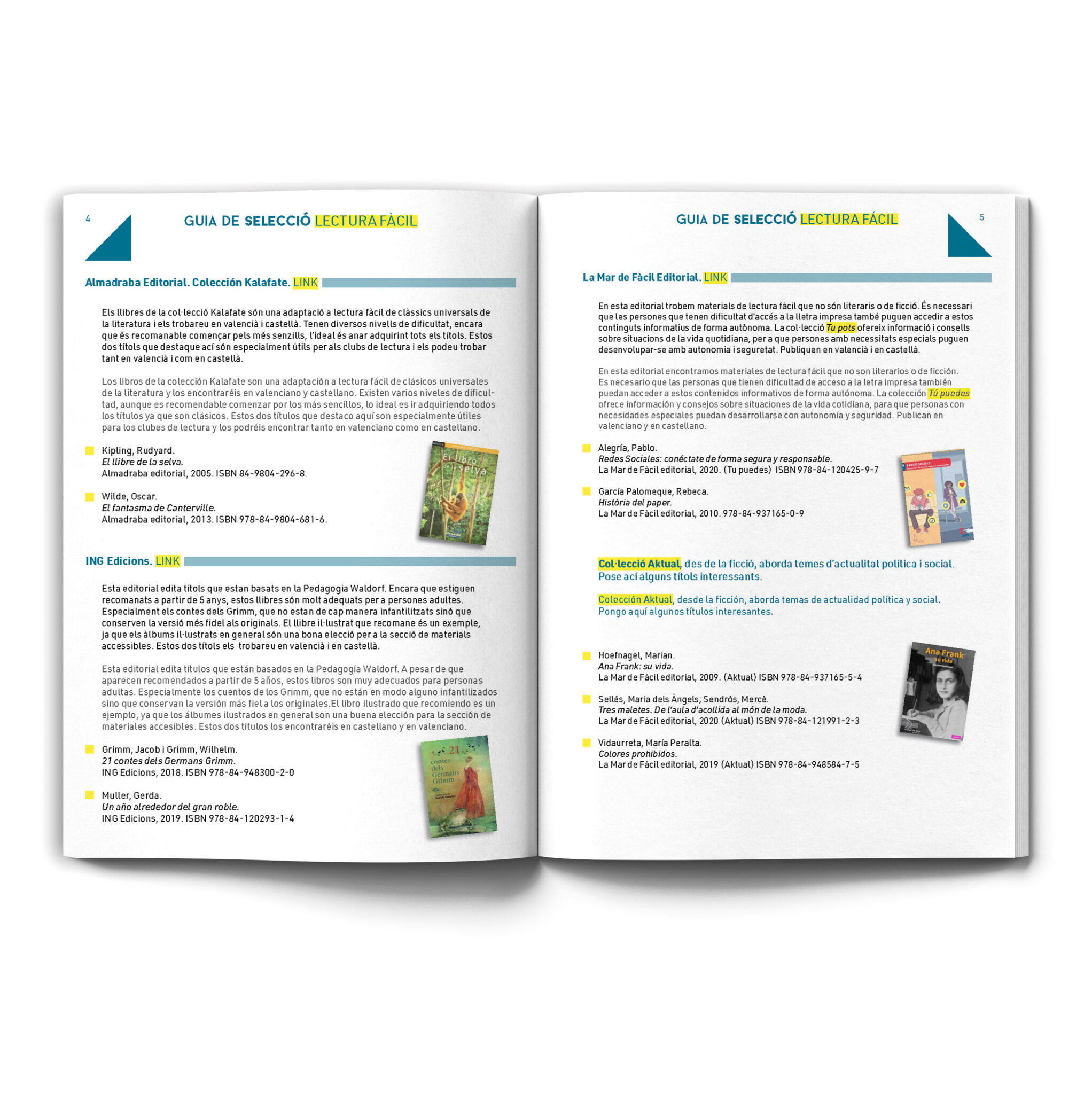 Open book spread with easy reading guide