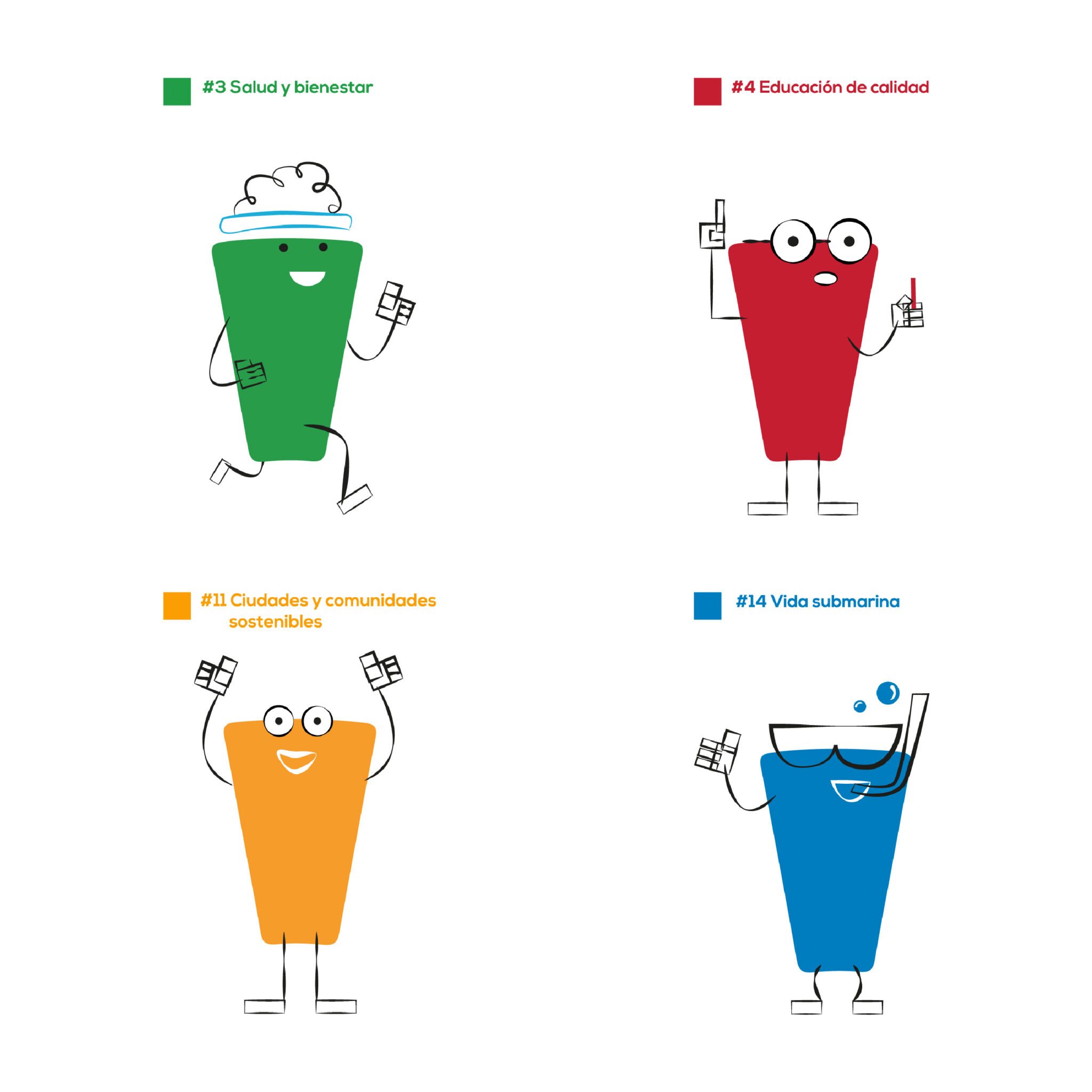 Cartoon figures representing UN Sustainable Development Goals