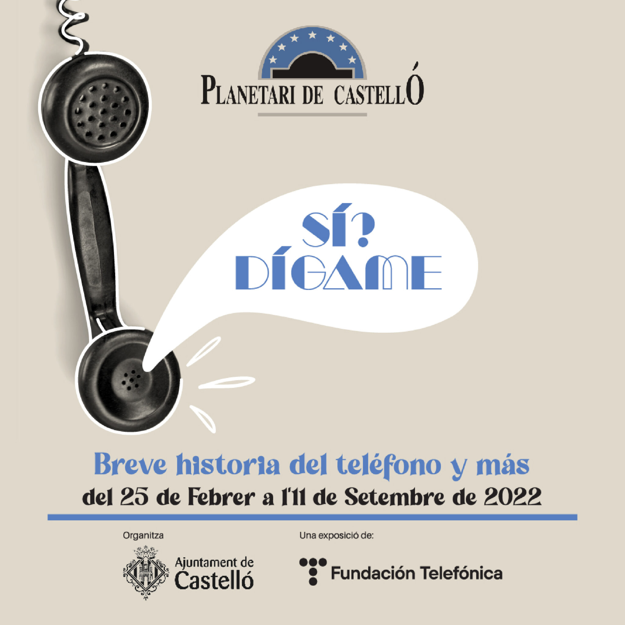 Vintage telephone handset exhibition poster Planetari de Castelló