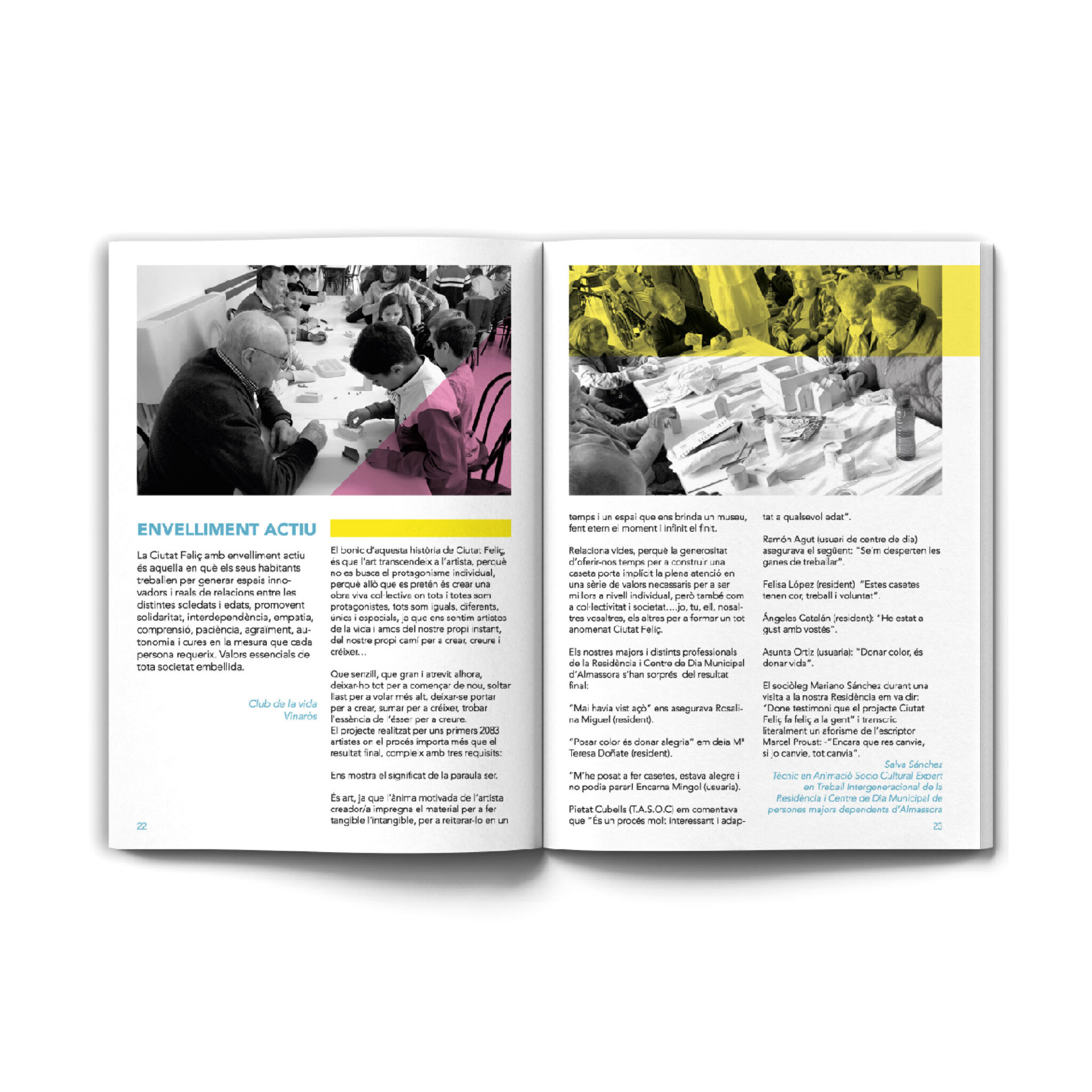 Magazine spread about intergenerational active aging workshop