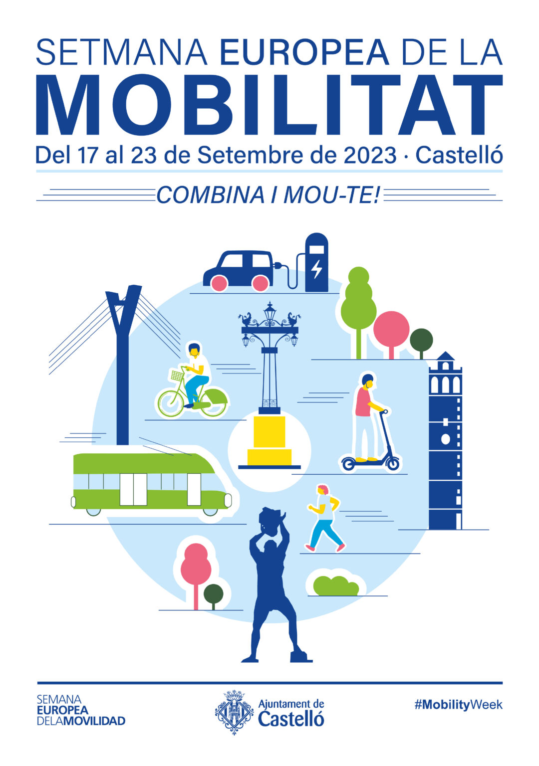 European Mobility Week poster with sustainable transport illustrations