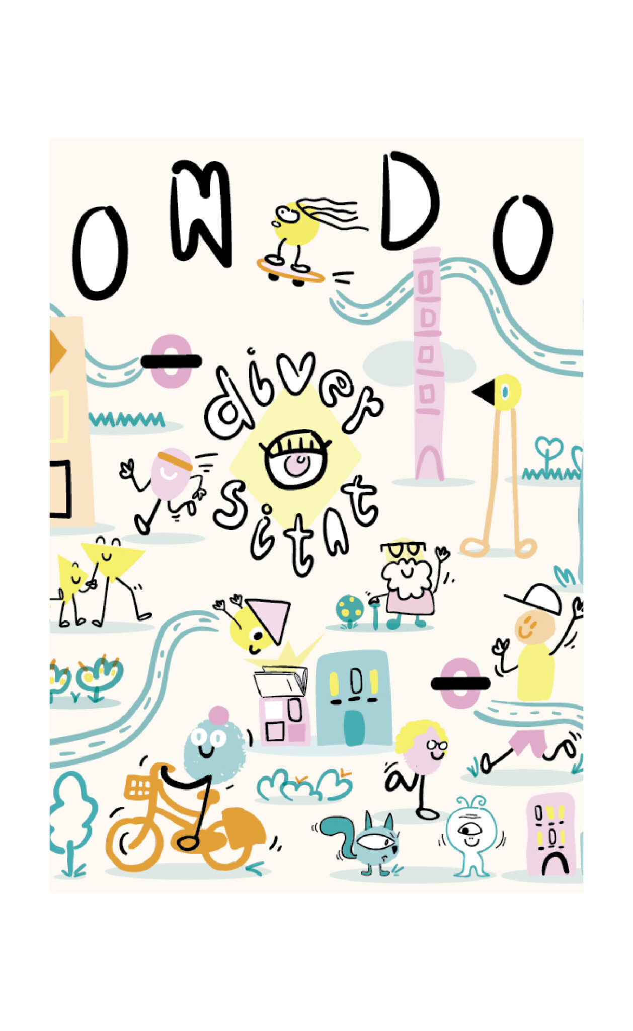 Playful pastel doodle characters with whimsical typography