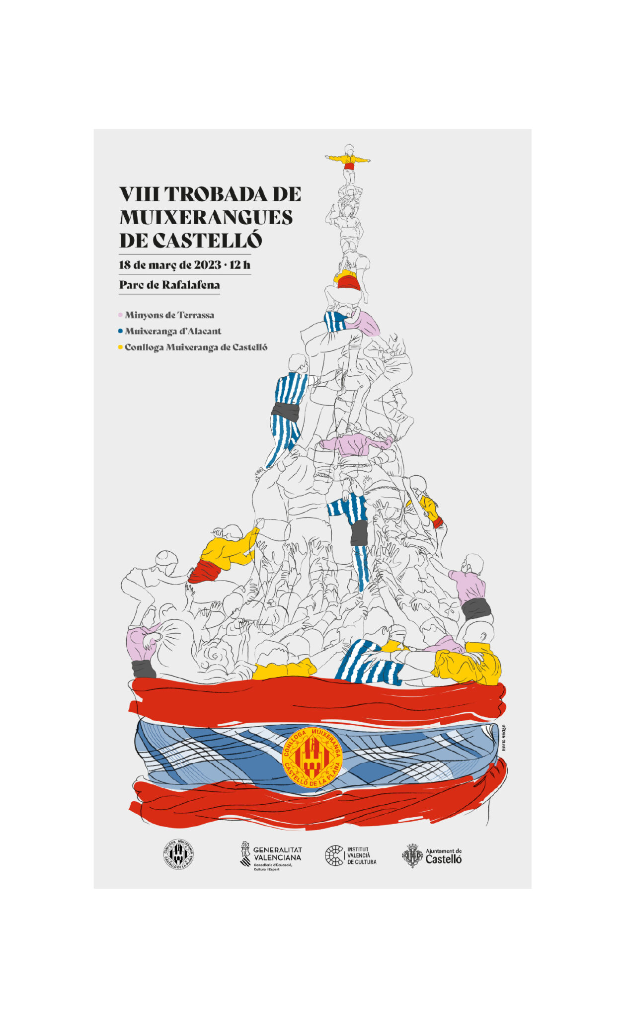 Poster of Muixerangues festival with human tower illustration