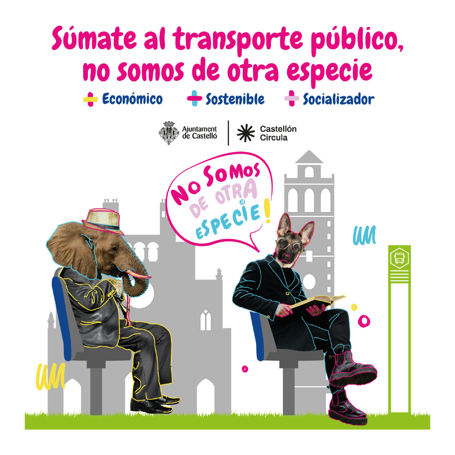 Poster promoting public transport with elephant and dog