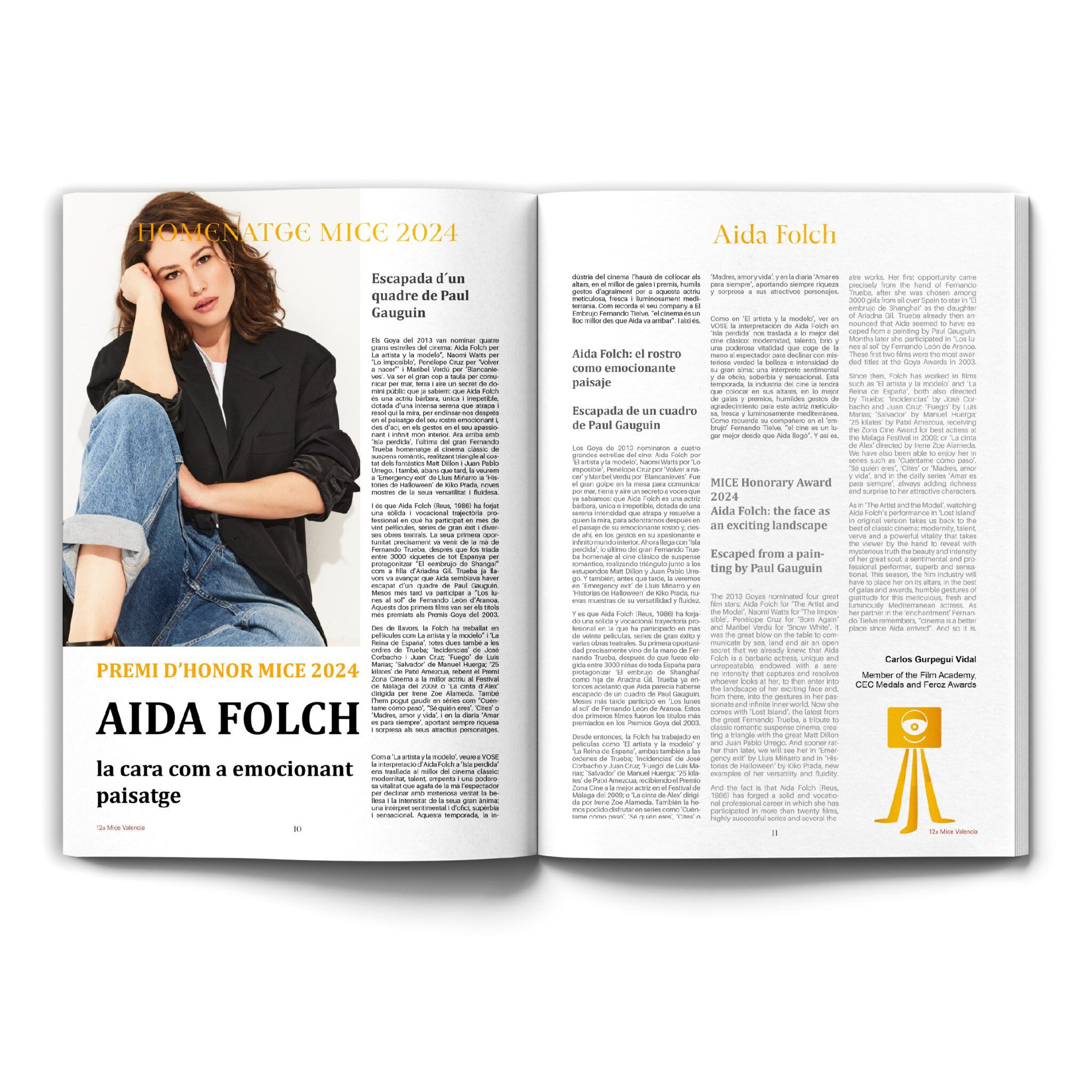 Magazine spread honoring actress Aida Folch MICE 2024